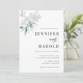 Orchid Floral Minimal Plain All in One Wedding Kaart (Staand voorkant)