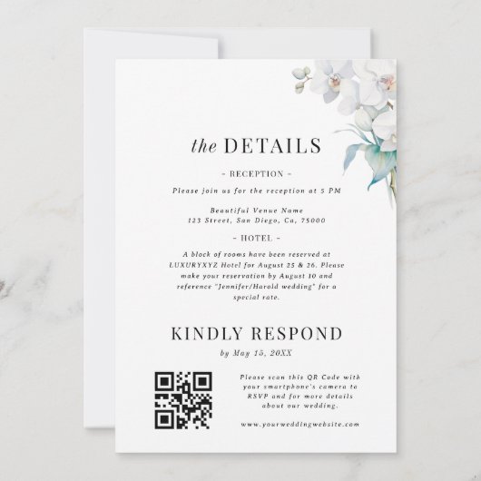 Orchid Floral Minimal Plain All in One Wedding Kaart (Achterkant)