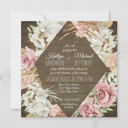 Orchid Floral Pampas Palm Leaf Foliage Rustige Hou Kaart (Voorkant)