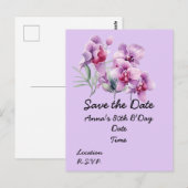 Orchid flower 80th Birthday Save the Date Briefkaa Briefkaart (Voorkant / Achterkant)