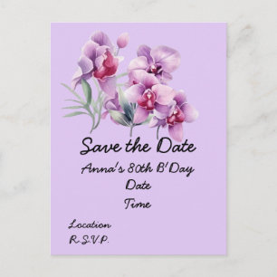 Orchid flower 80th Birthday Save the Date Briefkaa Briefkaart