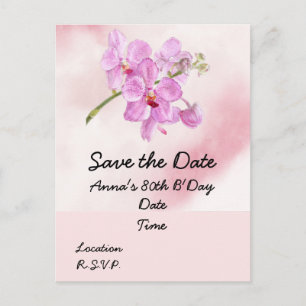 Orchid flower 80th Birthday Save the Date Briefkaa Briefkaart