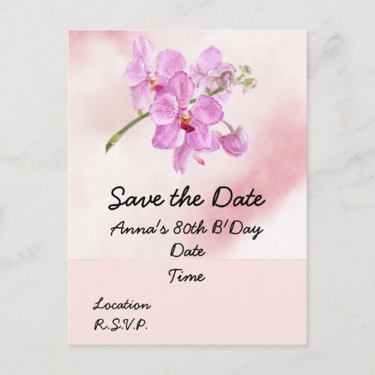 Orchid flower 80th Birthday Save the Date Briefkaa Briefkaart (Voorkant)