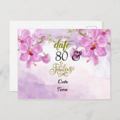Orchid flower 80th Birthday Save the Date Briefkaa Briefkaart (Voorkant / Achterkant)