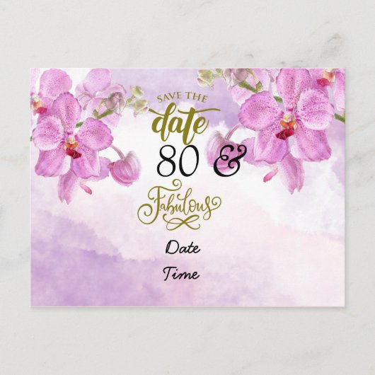 Orchid flower 80th Birthday Save the Date Briefkaa Briefkaart (Voorkant)
