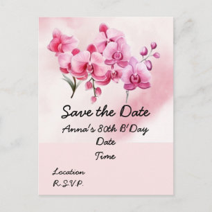 Orchid flower 80th Birthday Save the Date Briefkaa Briefkaart