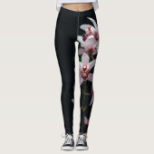 Orchid Flower Black achtergrond Leggings (Voorkant)