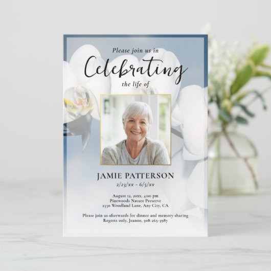 Orchid Flower Celebration of Life Photo, Funeral Kaart (Staand voorkant)