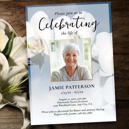 Orchid Flower Celebration of Life Photo, Funeral Kaart