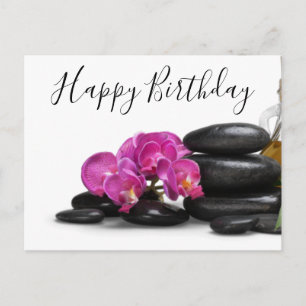 Orchid Flower met Hot stone Birthday Briefkaart