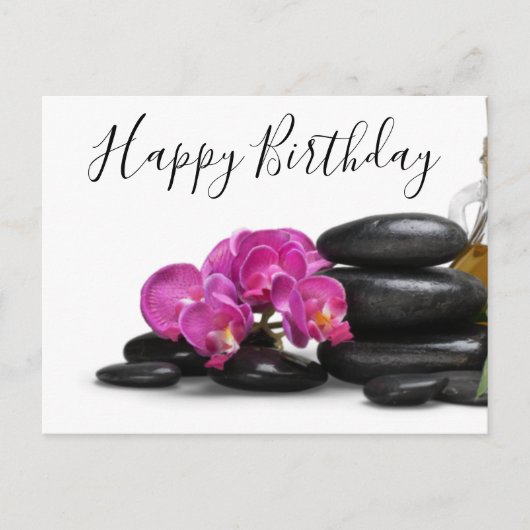 Orchid Flower met Hot stone Birthday Briefkaart (Voorkant)