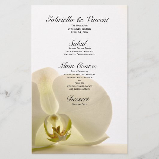 Orchid Flower on White Wedding Menu (Voorkant)