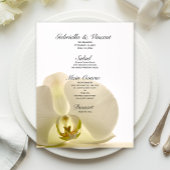 Orchid Flower on White Wedding Menu