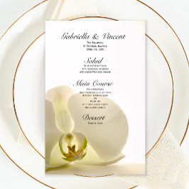 Orchid Flower on White Wedding Menu