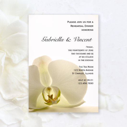 Orchid Flower on White Wedding Rehearsal Dinner Kaart