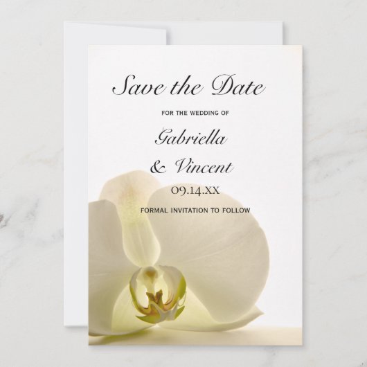 Orchid Flower on White Wedding Save the Date (Voorkant)