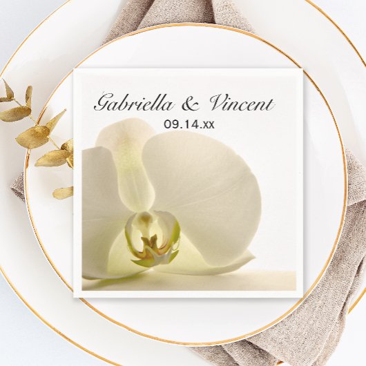 Orchid Flower on White Wedding Servetten