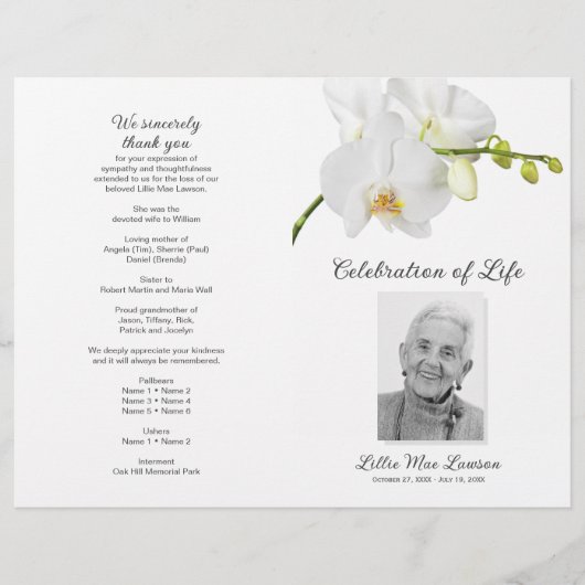 Orchid Funeral Program Celebration of Life Flyer (Voorkant)