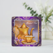Orchid Gold Paarse Bridal Tea Kaart (Staand voorkant)