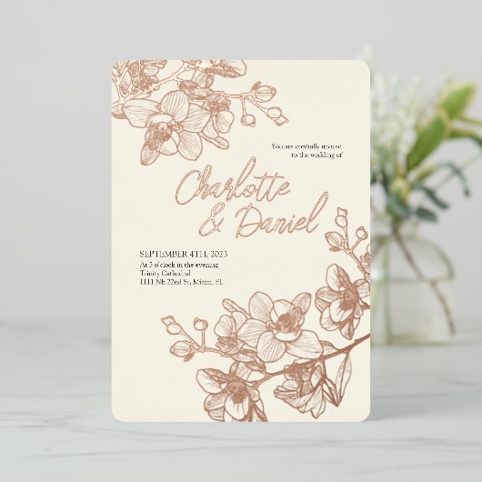 Orchid Golden Moments | Uitnodiging tot Folie van  (Staand Voorkant)