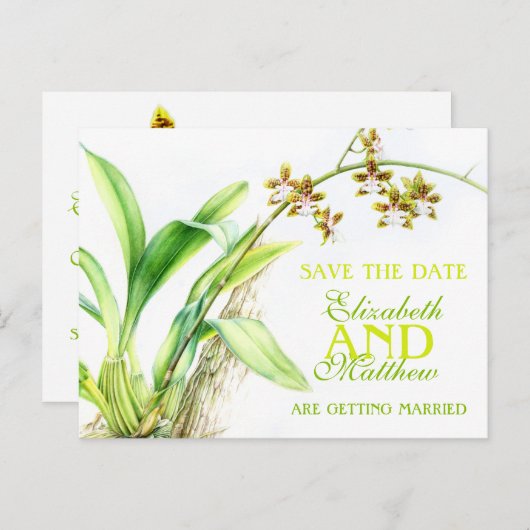 Orchid greenery beschilderde bloem, behalve de dat aankondigingskaart (Voorkant / Achterkant)