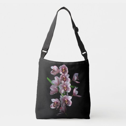 Orchid Insanity op zwart Crossbody Tas (Voorkant)