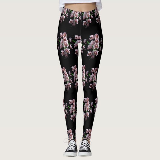 Orchid Insanity op zwart Leggings (Voorkant)