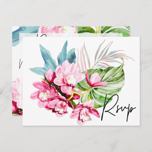 Orchid Isle, Roze Palm RSVP met keuzevrijheid Uitnodiging Briefkaart (Voorkant / Achterkant)