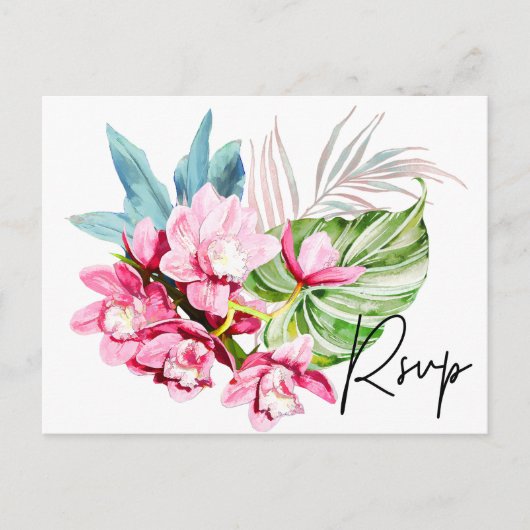 Orchid Isle, Roze Palm RSVP met keuzevrijheid Uitnodiging Briefkaart (Voorkant)