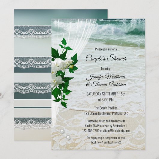 Orchid Lace Beach Bridal Couple Shower Uitnodiging (Voorkant / Achterkant)