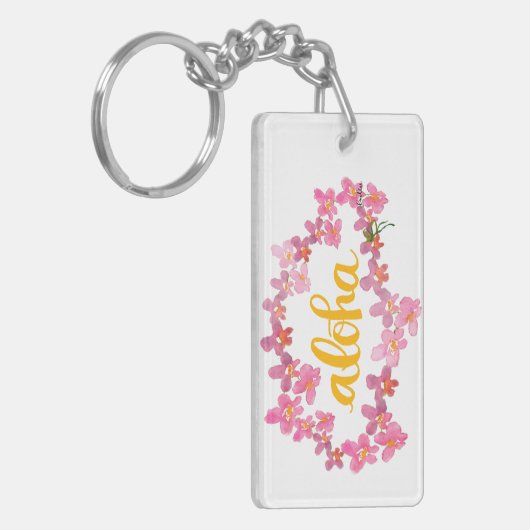 Orchid Lei Aloha Waterverf Sleutelhanger (Voorkant Links)
