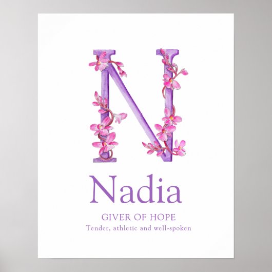 Orchid Letter N Nadia, aangepaste naam Poster (Voorkant)