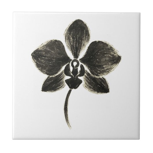 Orchid Line Drawing – Ink Floral Design on Tegeltje (Voorkant)