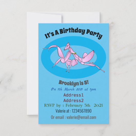 Orchid mantis cartoon illustratie kaart (Voorkant)