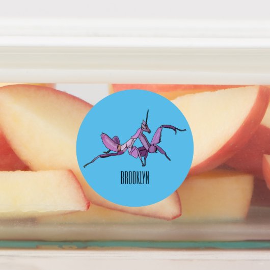 Orchid mantis cartoon illustratie labels (Aangebracht)