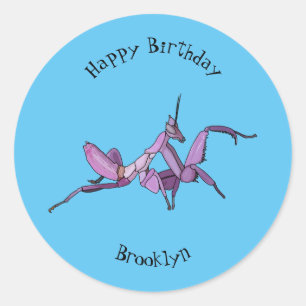 Orchid mantis cartoon illustratie ronde sticker