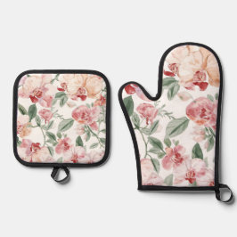 Orchid Meadow Watercolor Floral Blushing Botanical Ovenwant & Pannenlap Set