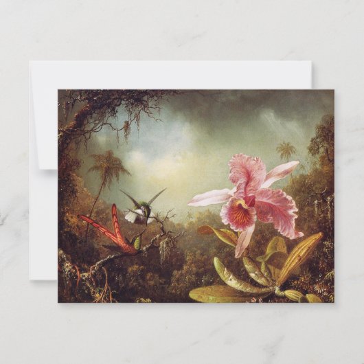 Orchid met twee Hummingbird Invitations Kaart (Voorkant)