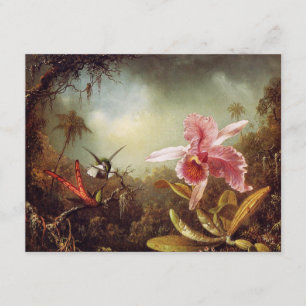 Orchid met twee Hummingbird Invitations Kaart