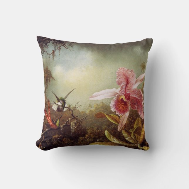 Orchid met twee Hummingbird Pillow Kussen (Voorkant)