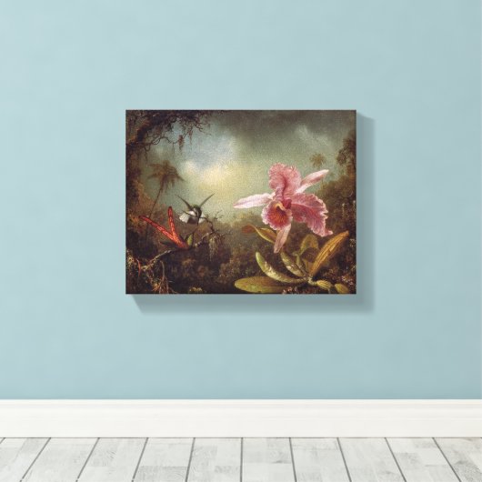 Orchid met twee Hummingvogels door Martin Heade Canvas Afdruk (Insitu (Houten vloer))