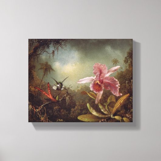 Orchid met twee Hummingvogels door Martin Heade Canvas Afdruk (Voorkant)