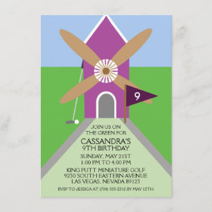 Orchid Miniature Golf Windmill Birthday Party Kaart