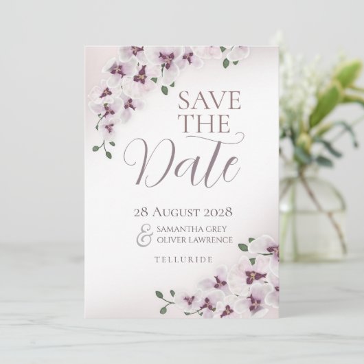 Orchid Minimalist Wedding Save the Date (Staand voorkant)