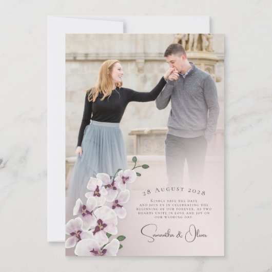 Orchid Minimalist Wedding Save the Date (Achterkant)