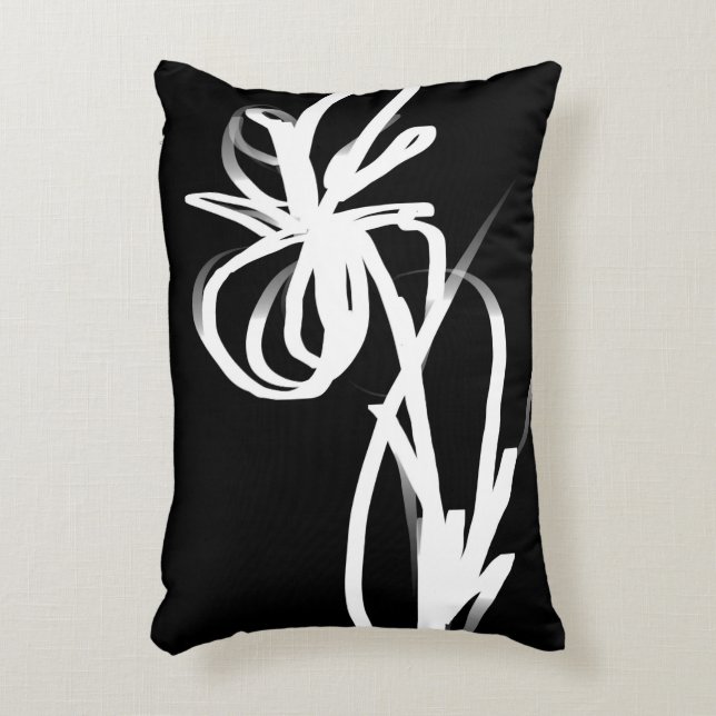 Orchid Noir: Abstract zwart en wit Accent Kussen (Voorkant(Verticaal))