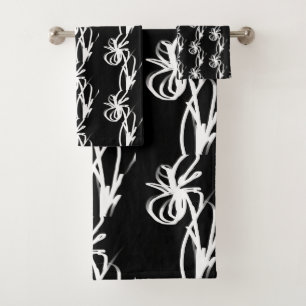 Orchid Noir: Abstract zwart en wit Bad Handdoek
