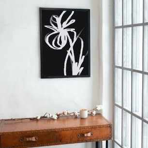 Orchid Noir: Abstract zwart en wit Canvas Afdruk