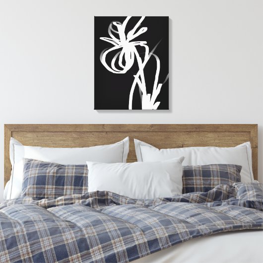 Orchid Noir: Abstract zwart en wit Canvas Afdruk (Insitu (Slaapkamer))