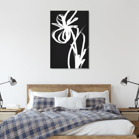 Orchid Noir: Abstract zwart en wit Canvas Afdruk (Insitu (Slaapkamer))